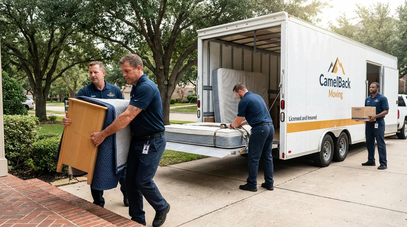 Crew loading residential truck for cross-state move from New Canaan, CT