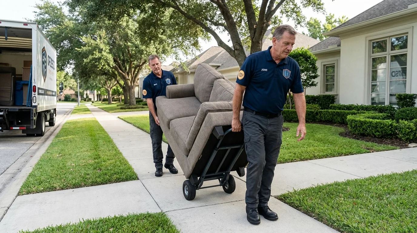 Local residential moving crew loading furniture in New Canaan, CT